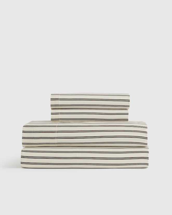 Double Stripe Espresso Ensemble de draps en bambou à rayures