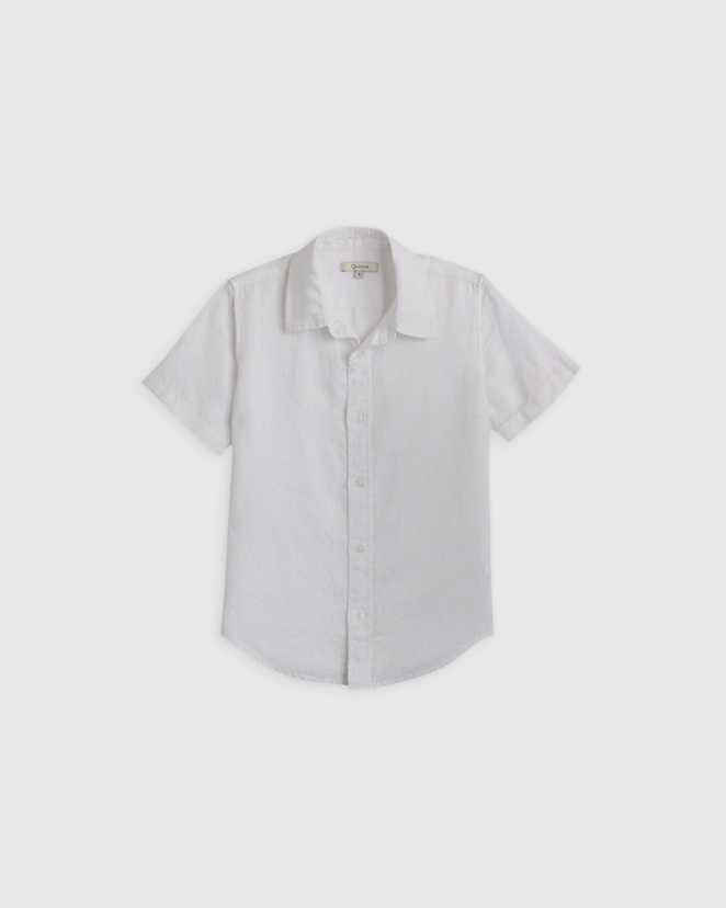 White 100% European Linen Short Sleeve Shirt