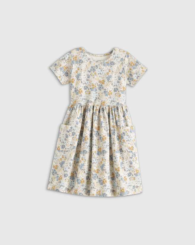 Grey Ditsy Floral Organic Cotton Fit and Flare Pocket Dress