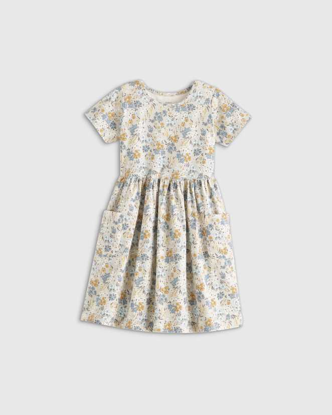 Grey Ditsy Floral Organic Cotton Fit and Flare Pocket Dress