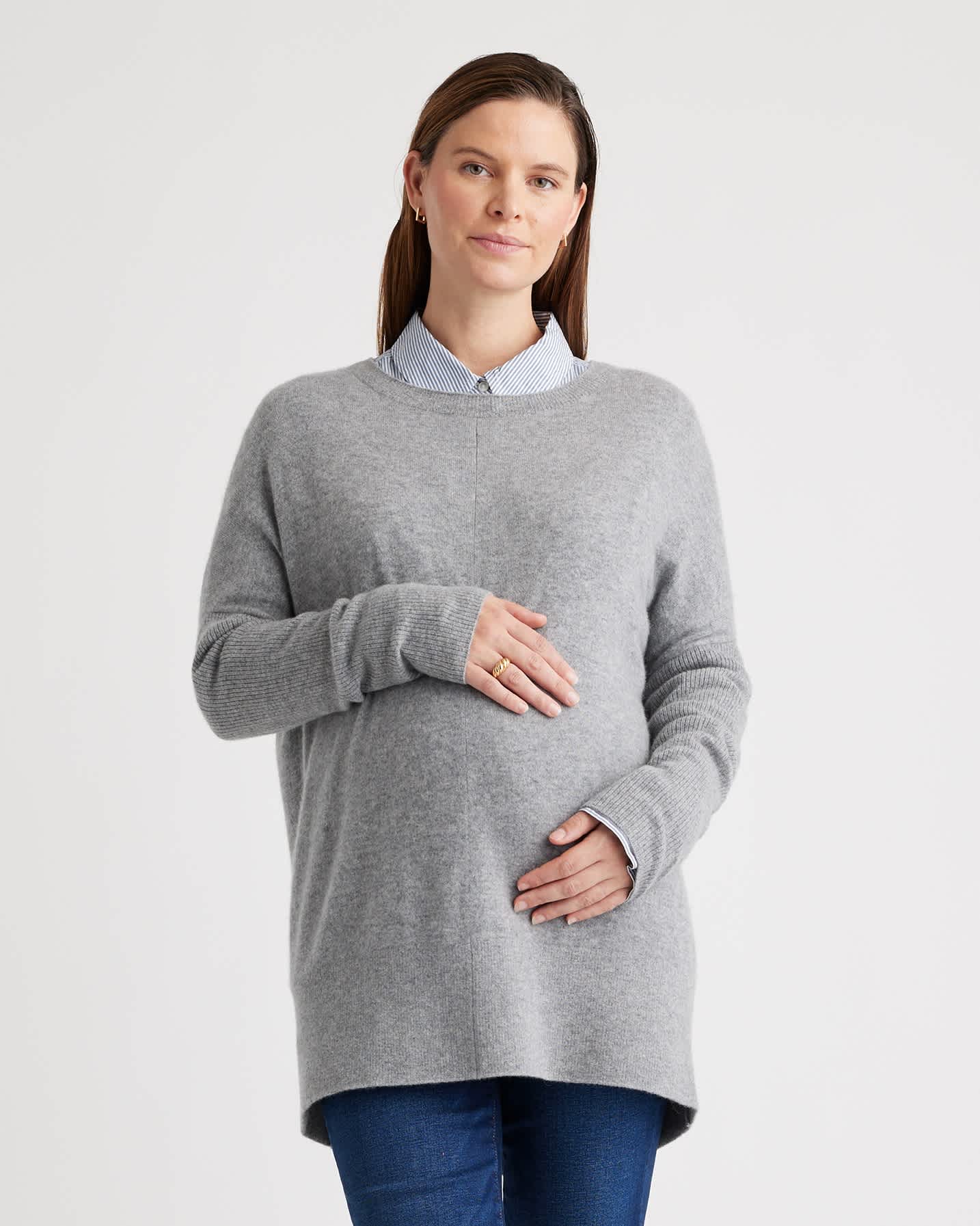 heather-grey Mongolian Cashmere Maternity Oversized Batwing Sweater