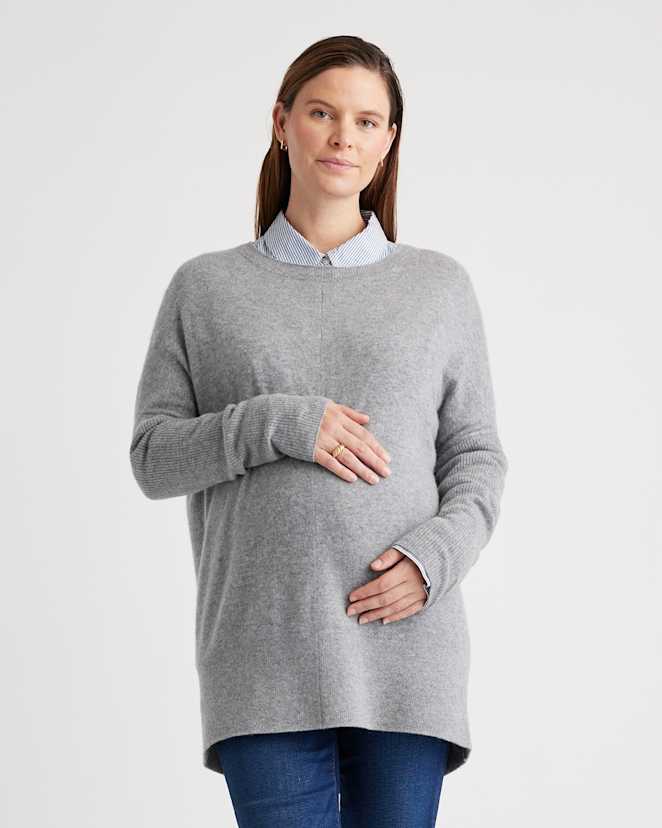 W--156-HGRY 0582 Heather Grey Mongolian Cashmere Maternity Oversized Batwing Sweater
