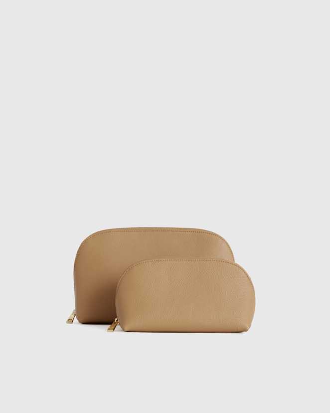 Golden Tan Italian Leather Pouch Travel Set