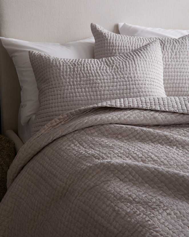 Haze Grey Silk Pick Stitch Sham Set