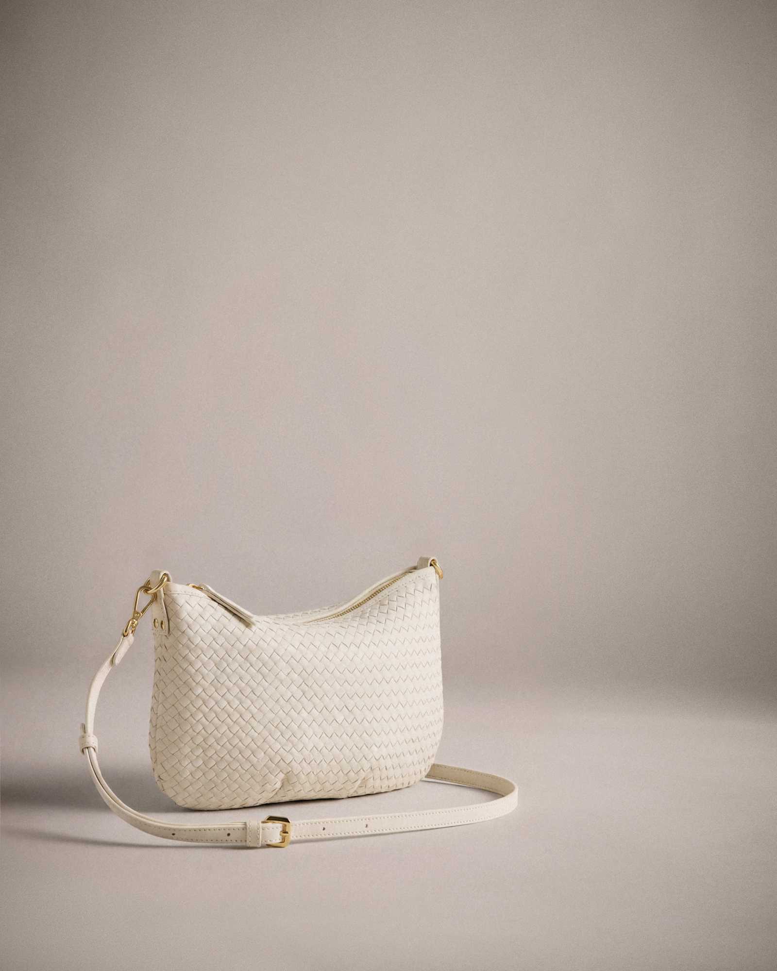 bone Italian Handwoven Leather Mini Shoulder Bag