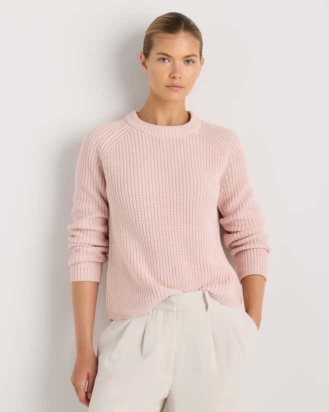 Shell Pink 100% Organic Cotton Fisherman Crew Sweater