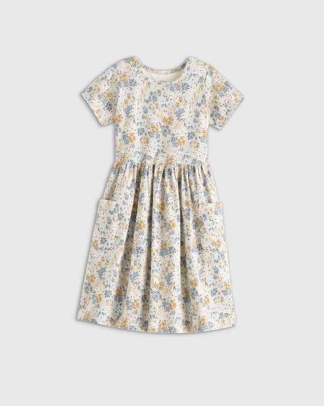Grey Ditsy Floral Organic Cotton Fit and Flare Pocket Dress