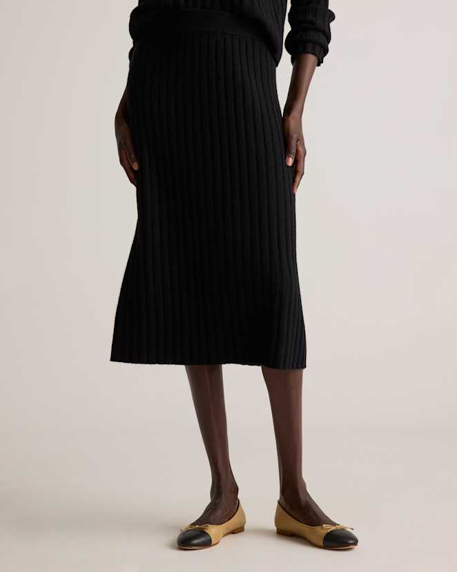 Black Mongolian Cashmere Midi Skirt