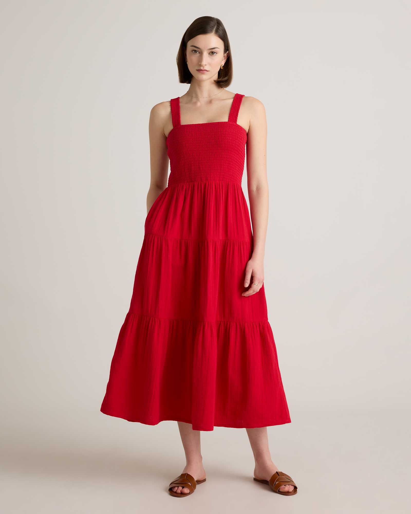 wild-cherry 100% Organic Cotton Gauze Smocked Sleeveless Maxi Dress