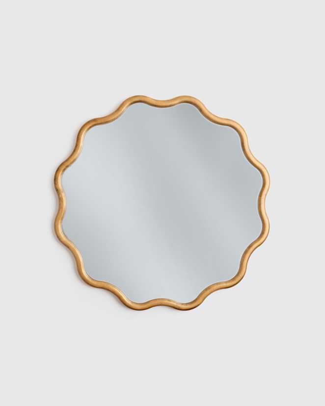 Antique Brass Wavy Wood Round Wall Mirror