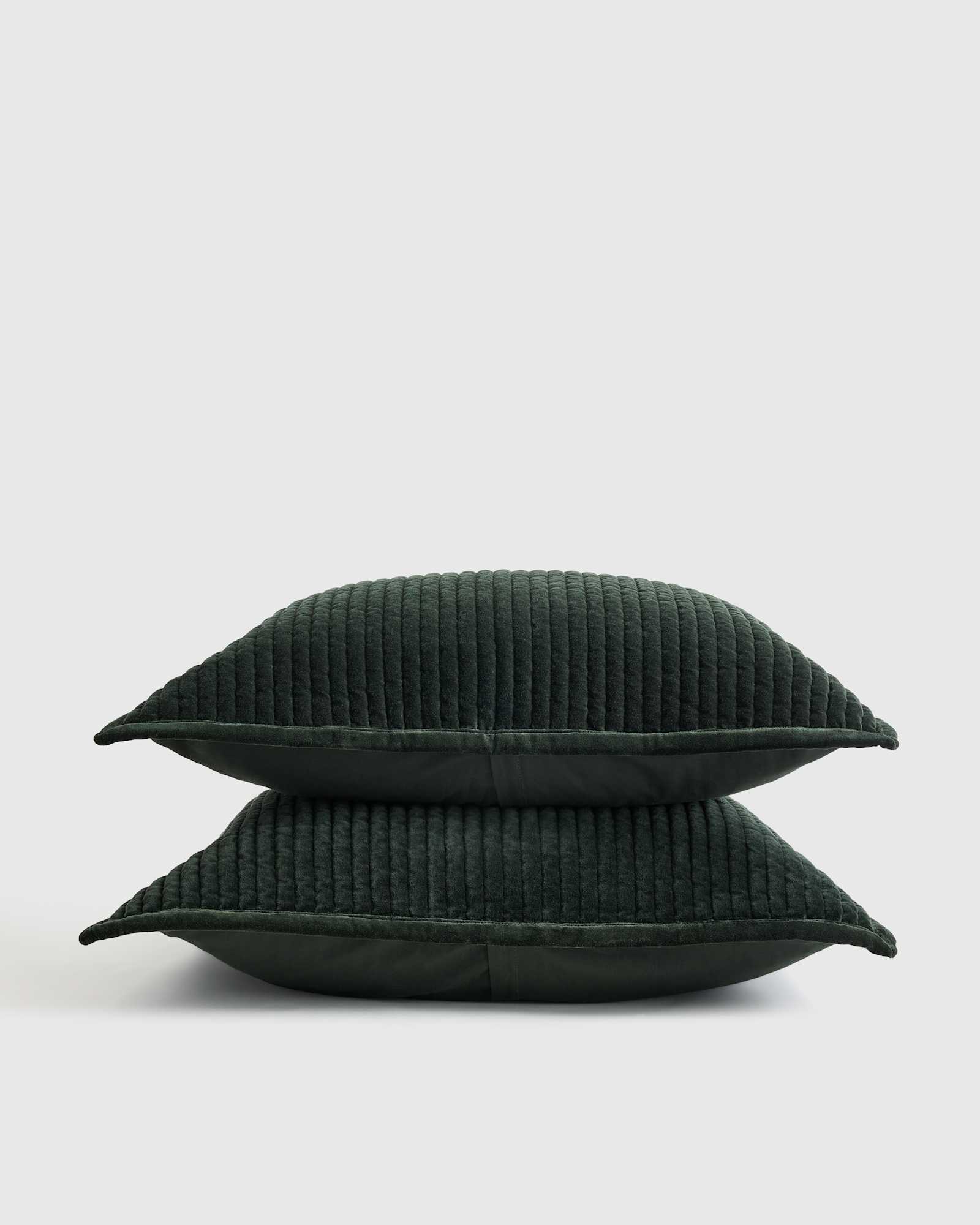 forest-green Cotton Velvet Channel Quilted Sham Set