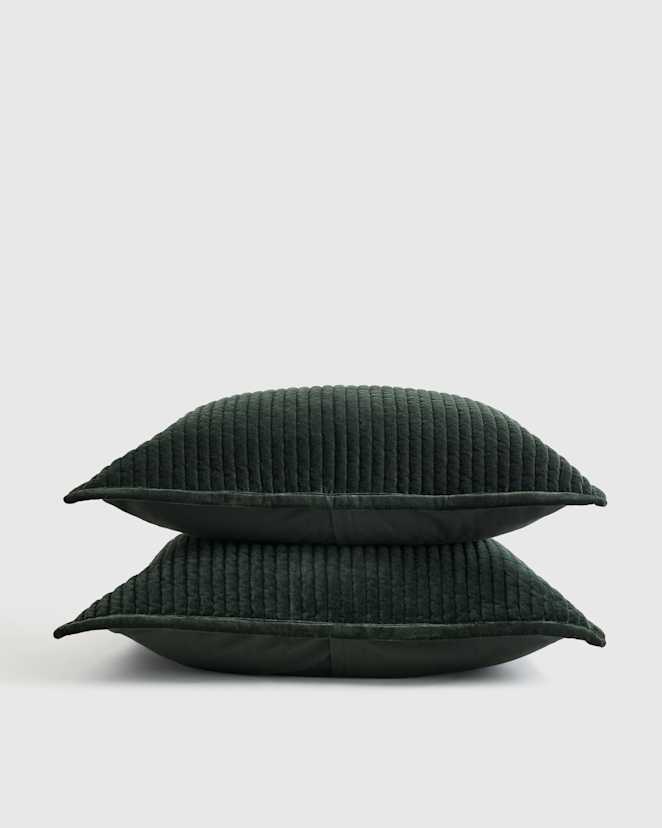 Forest Green Cotton Velvet Channel Quilted Sham Set