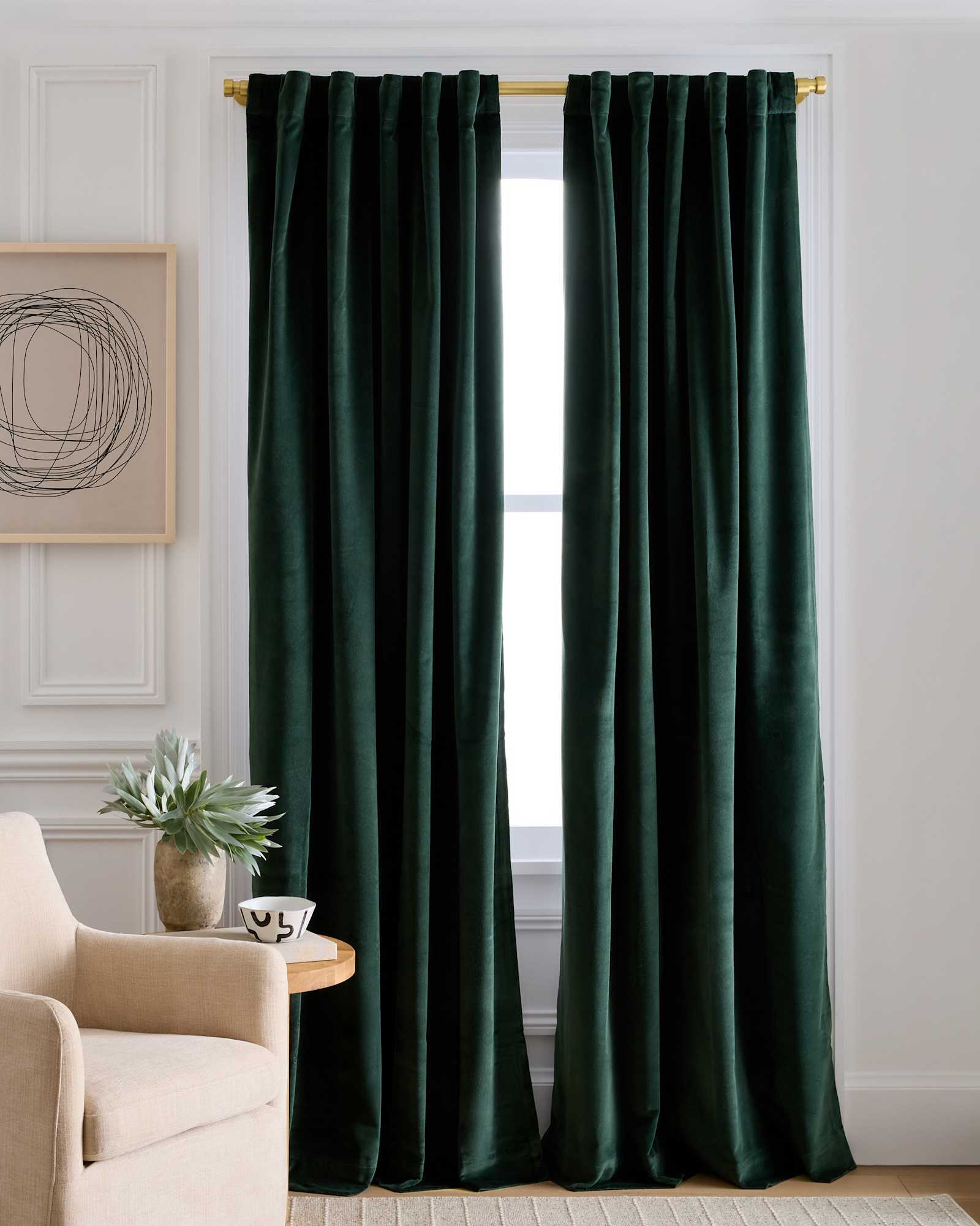 Spruce Cotton Velvet Curtain - Single Panel