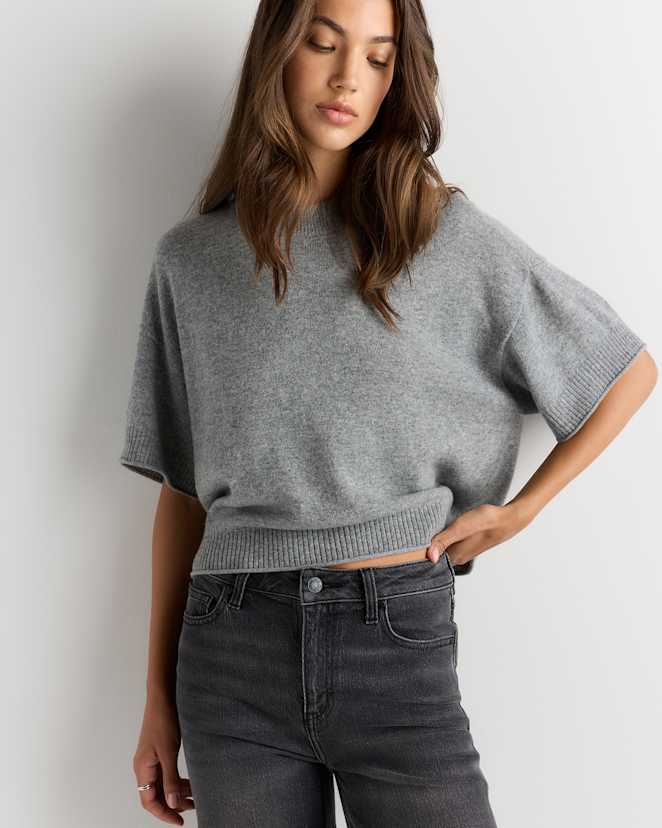 Heather Grey Mongolian Cashmere Cropped Oversized Tee