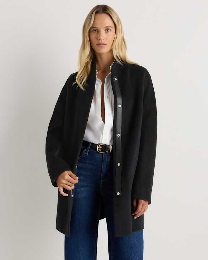 Black 100% Mongolian Cashmere Double-Faced Cocoon Coat