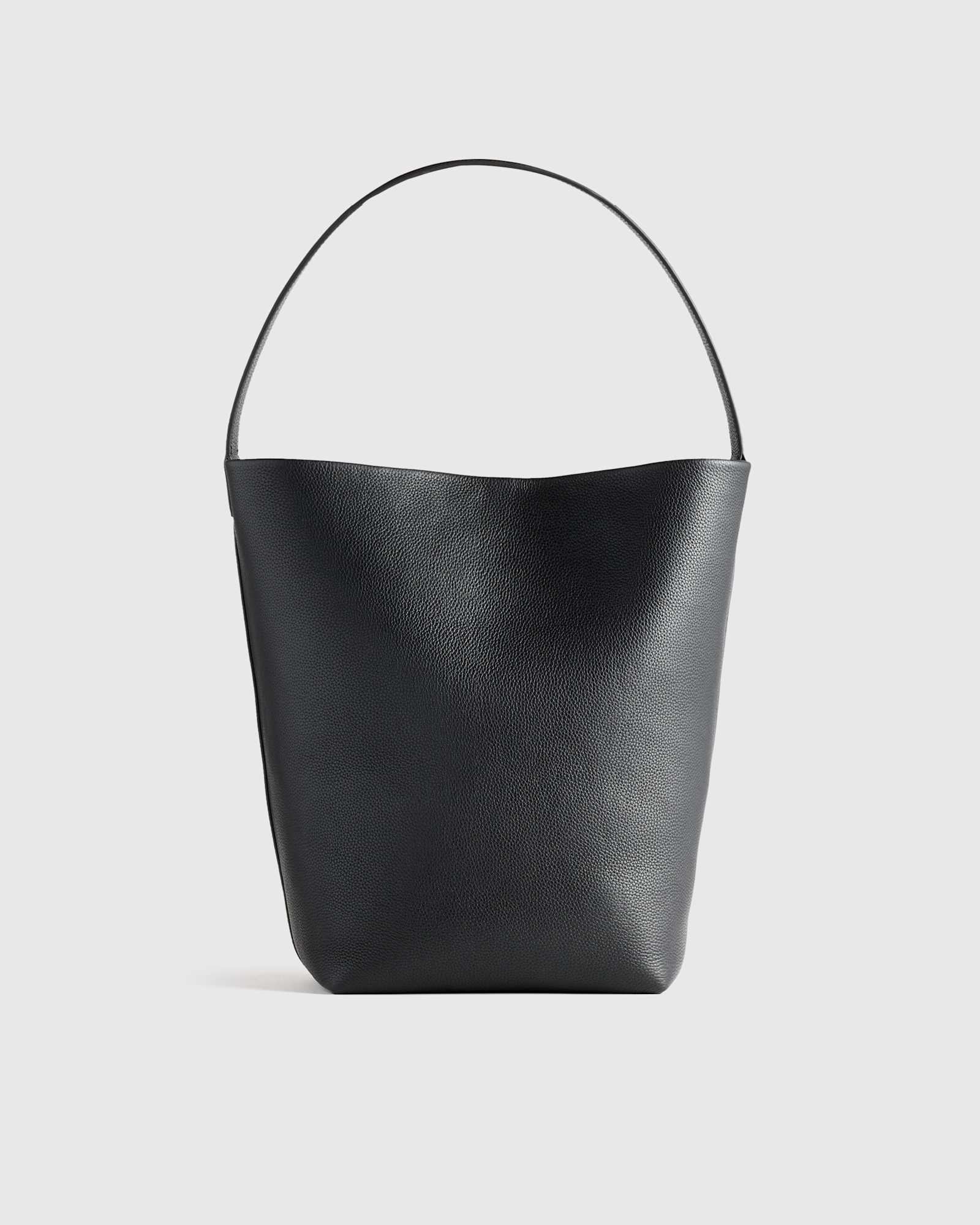 Black Italian Leather Large Soft Bucket Shoulder Bag