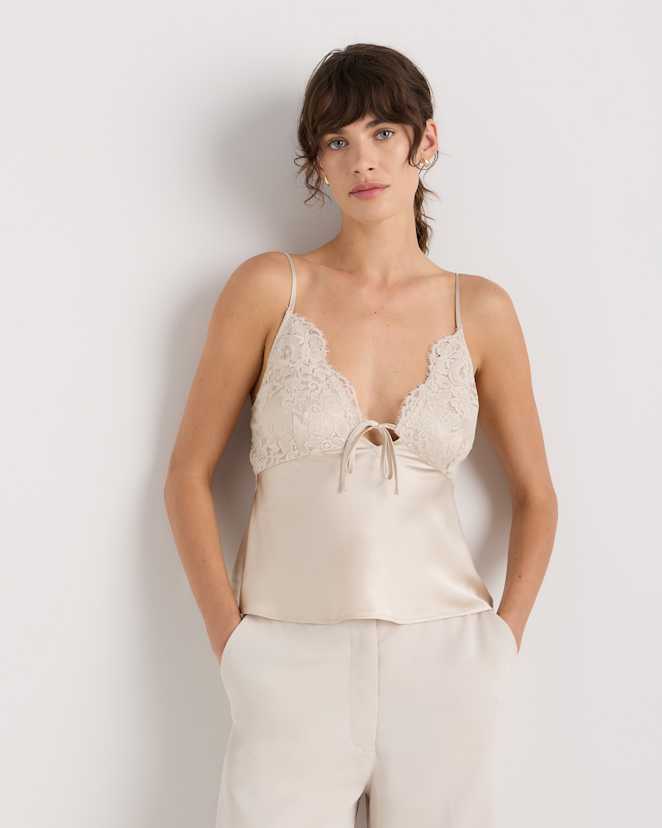 Champagne 100% Washable Silk Lace Cutout Cami