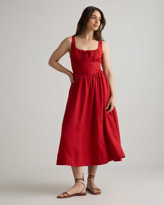 Chile 100% European Linen Corset Midi Dress