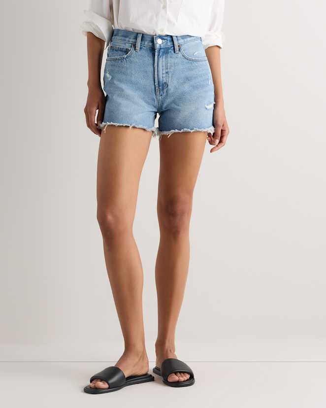 Powder Blue Distressed Fray Bella Rigid Cut Off Shorts