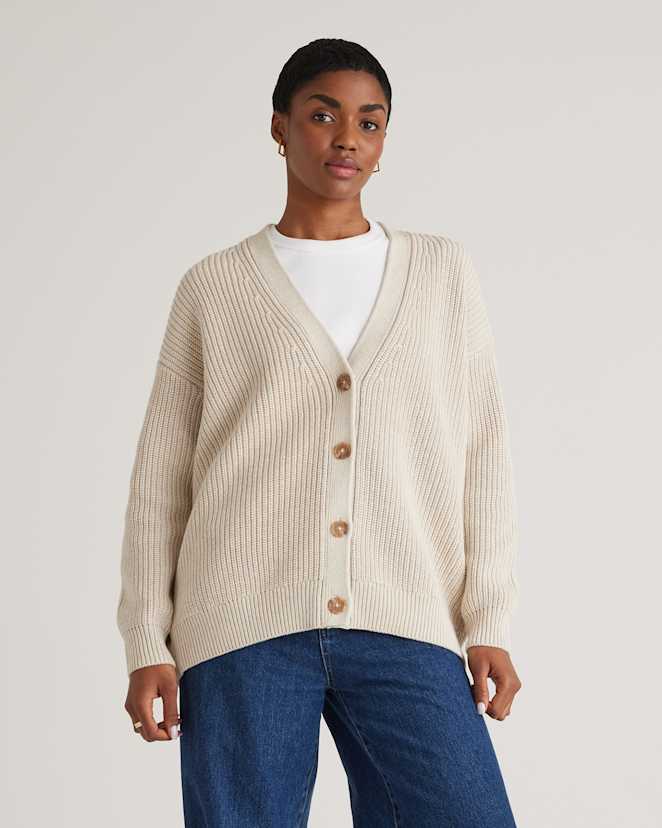 Speckled Beige 100% Organic Cotton Oversized Boyfriend Cardigan