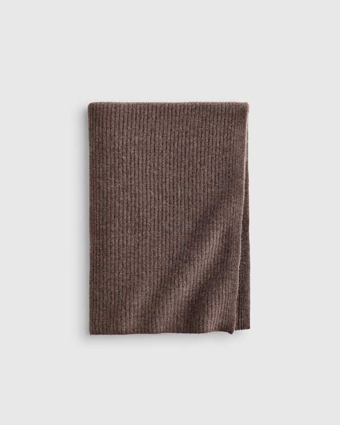 Heather Truffle Brown Ribbed Knit Cashmere Throw