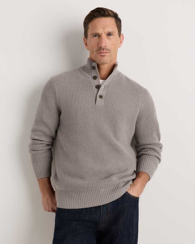 Morel Grey Mongolian Cashmere Waffle Quarter Button Sweater
