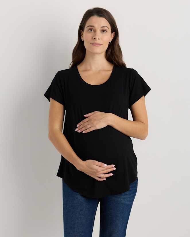 True Black Bamboo Jersey Nursing Scoop Neck Tee