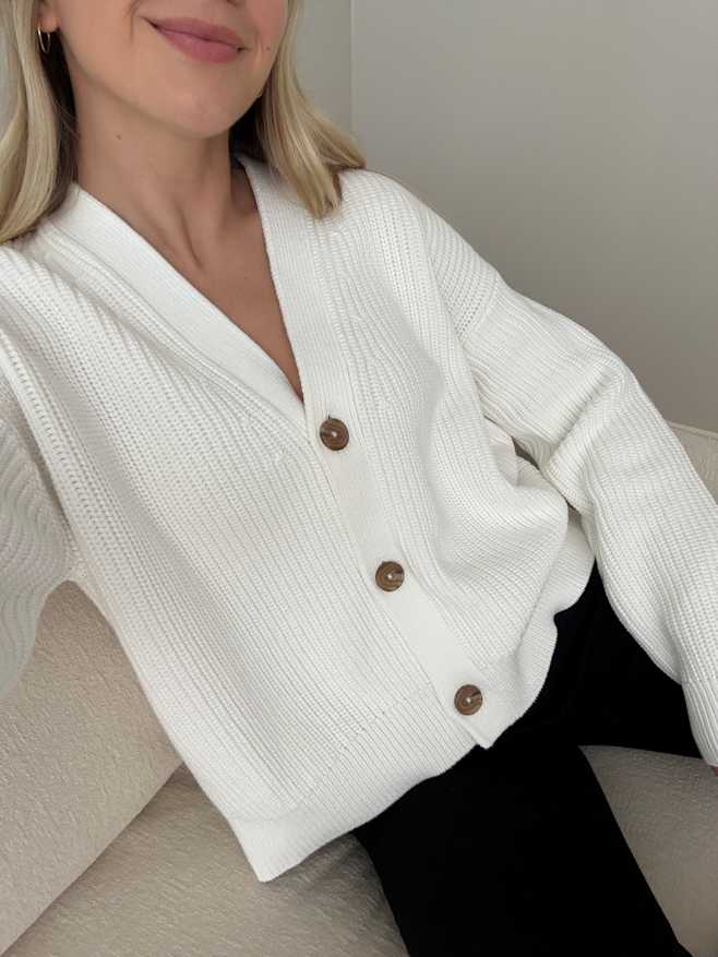 Ivory Cardigan écourté et ample style pêcheur en 100 % coton biologique