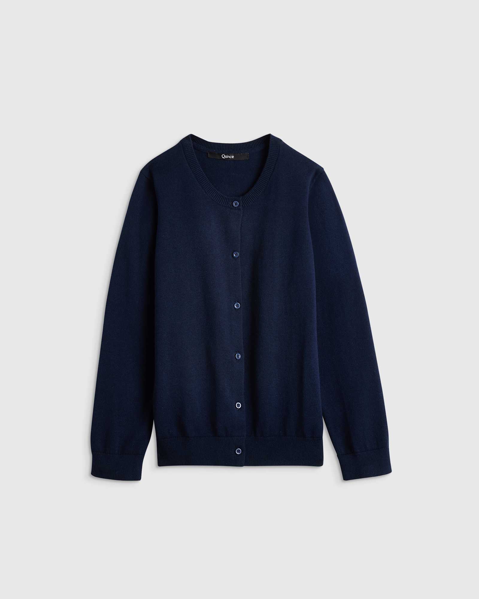 navy 100% Organic Cotton Crewneck Cardigan