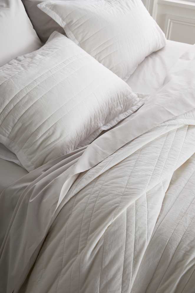 VoileQuiltSetWhite 163 White Organic Cotton Stripe Stitch Quilted Sham Set