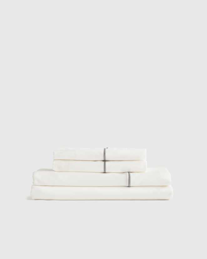 Grey Luxury Organic Sateen Embroidered Sheet Set