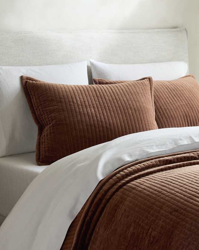 Chestnut Cotton Velvet Channel Quilted Sham Set
