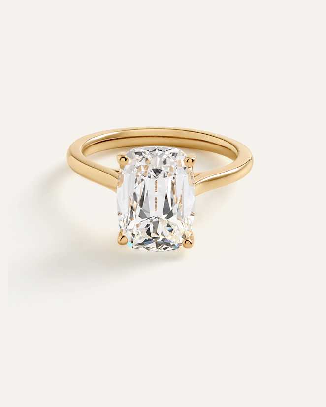 Yellow Gold Lab Grown Diamond Antique Cushion Trellis Cathedral Engagement Ring - 5ct