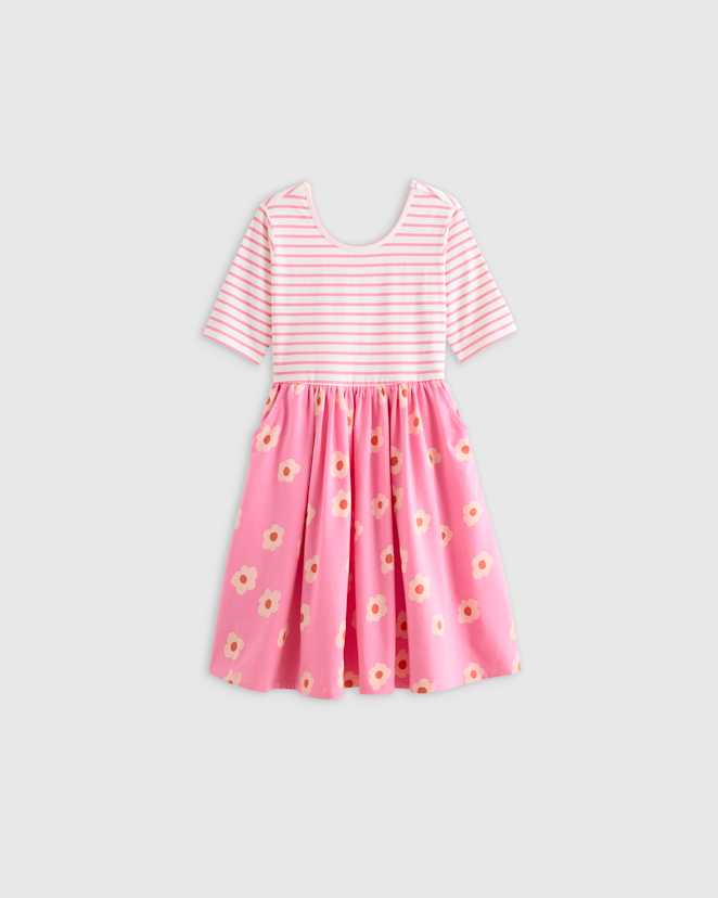 Pink Stripe Floral Organic Cotton Skater Dress