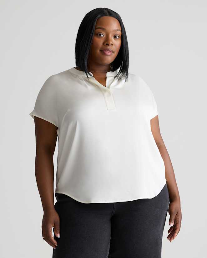 Ivory Washable Stretch Silk Dolman Sleeve Blouse