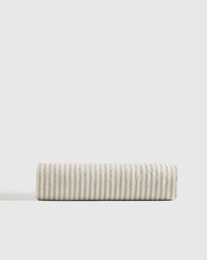 Willowleaf/White Stripe European Linen Stripe Fitted Sheet