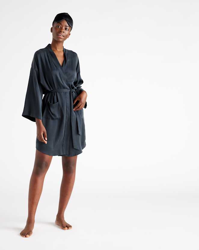 Black 100% Washable Silk Robe