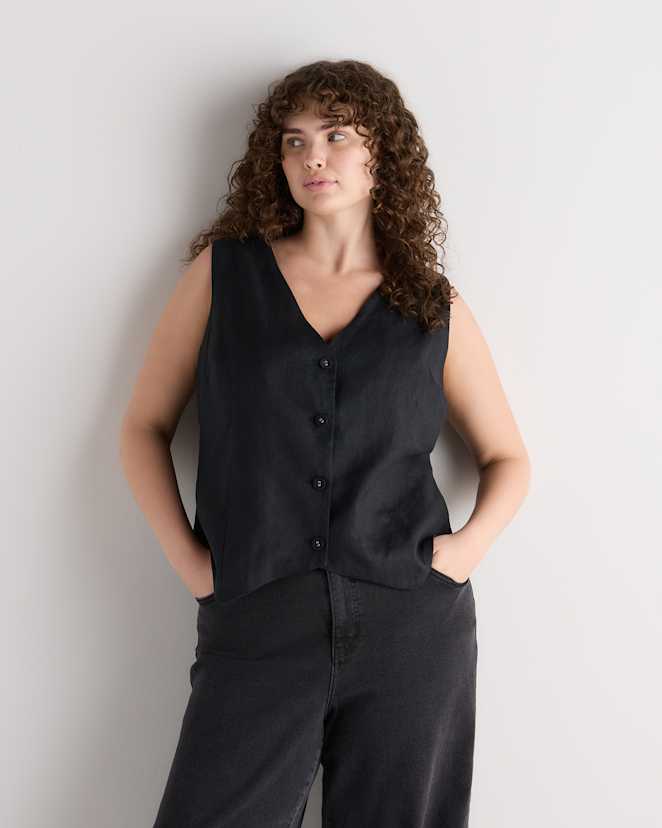Black 100% European Linen Vest
