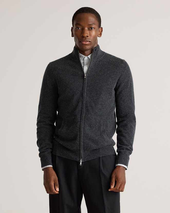 Charcoal Mongolian Cashmere Full Zip Sweater