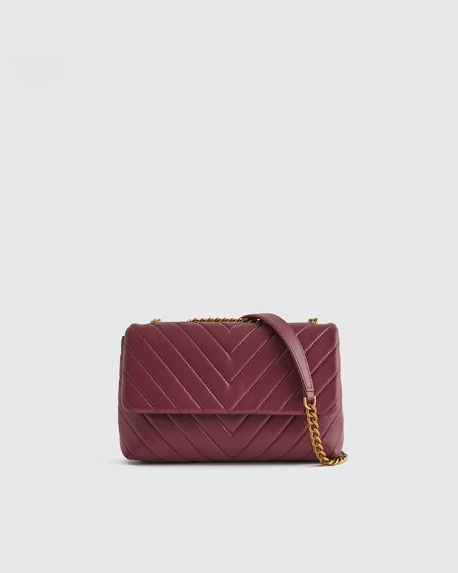 Merlot Italian Leather Quilted Convertible Crossbody