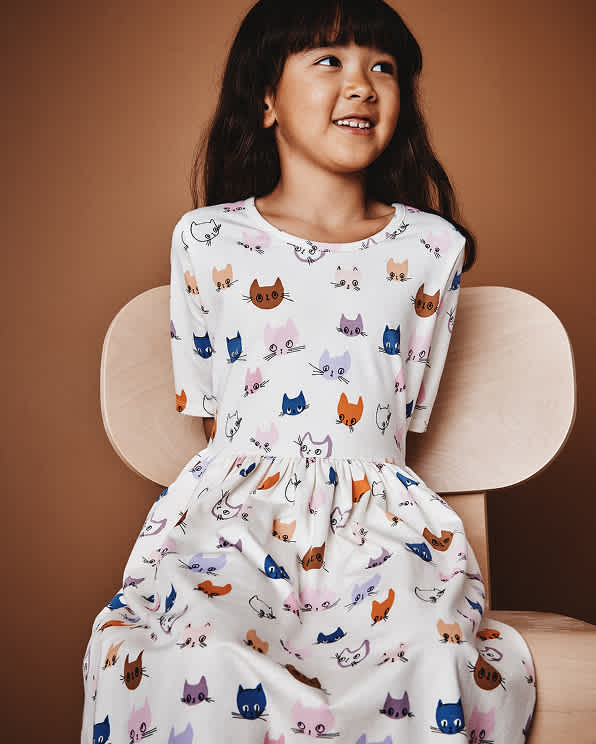Cat Faces Organic Cotton Skater Dress
