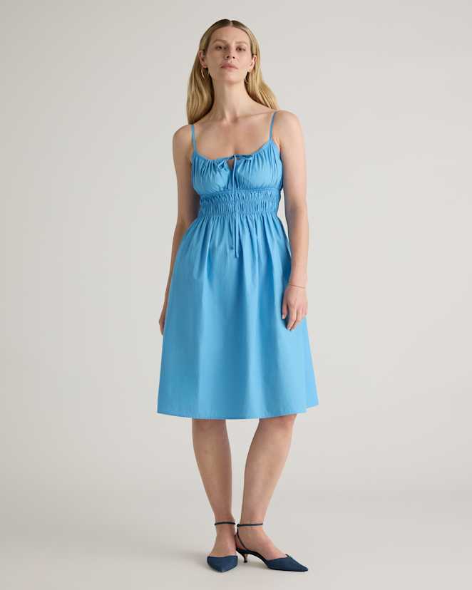Cornflower Blue 100% Organic Cotton Keyhole Midi Dress