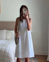 European Linen Tank Mini Dress White Victoria Schnider 4x5 Thumbnail