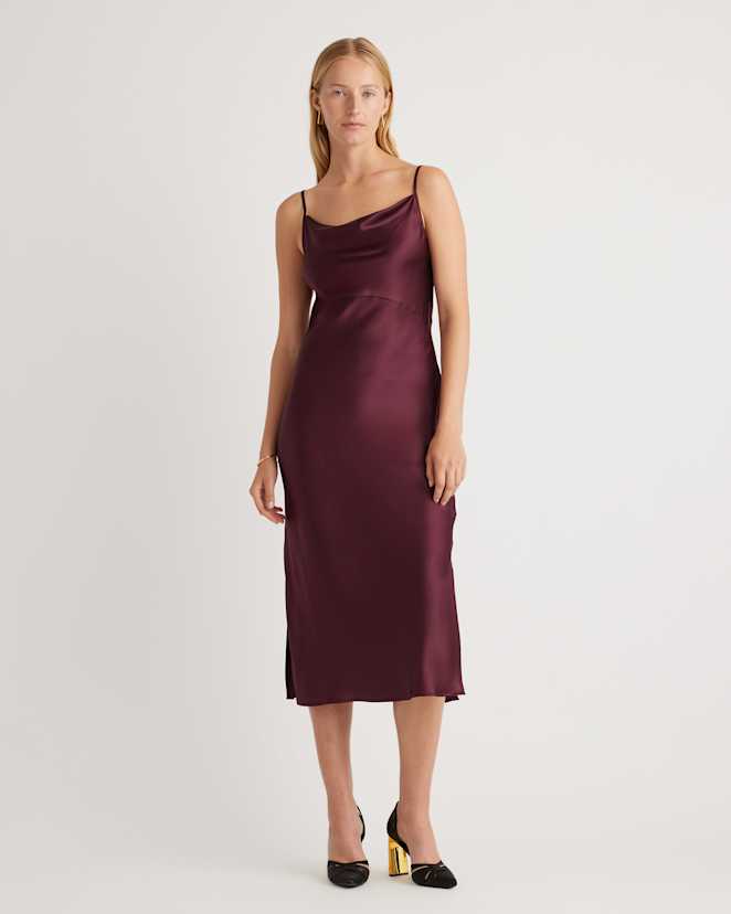 Wine Tasting Red 100% Washable Silk Cowl Neck Slip Dress