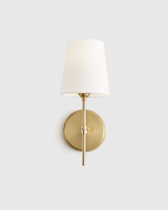 Brass Linear Steel Sconce with Linen Shade