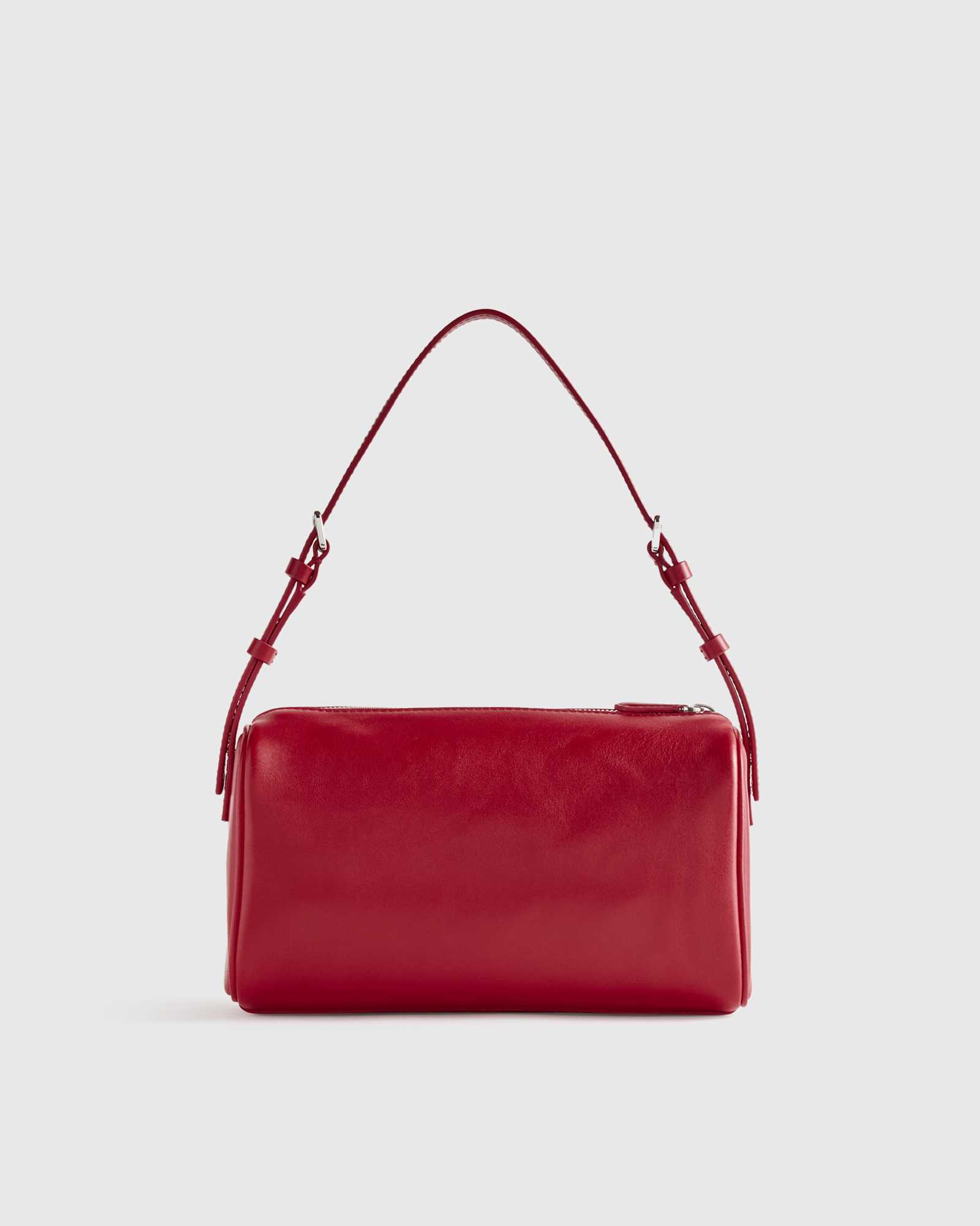 Ruby Red Italian Leather Mini Barrel Shoulder Bag