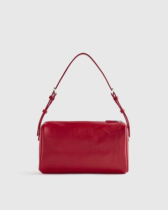 Ruby Red Italian Leather Mini Barrel Shoulder Bag