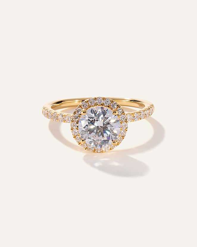 Yellow Gold Lab Grown Diamond Round Halo Pave Engagement Ring - 1.50ct