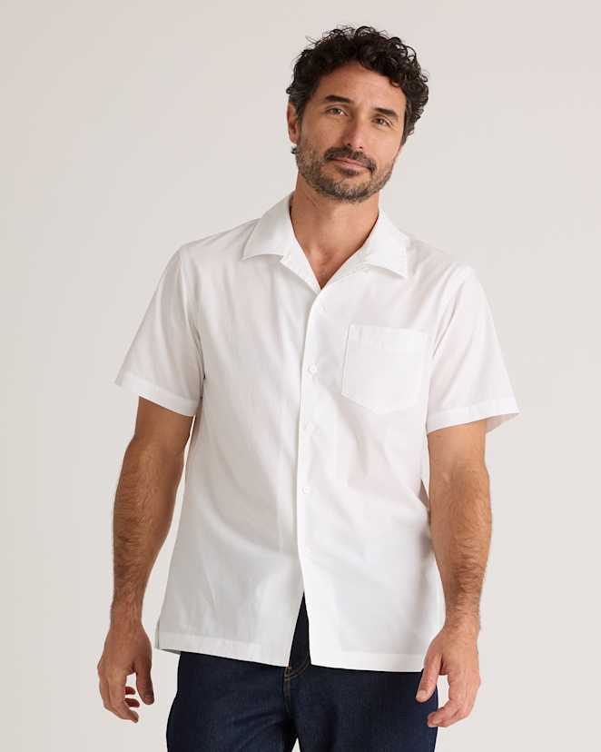 White Organic Cotton Stretch Poplin Camp Shirt