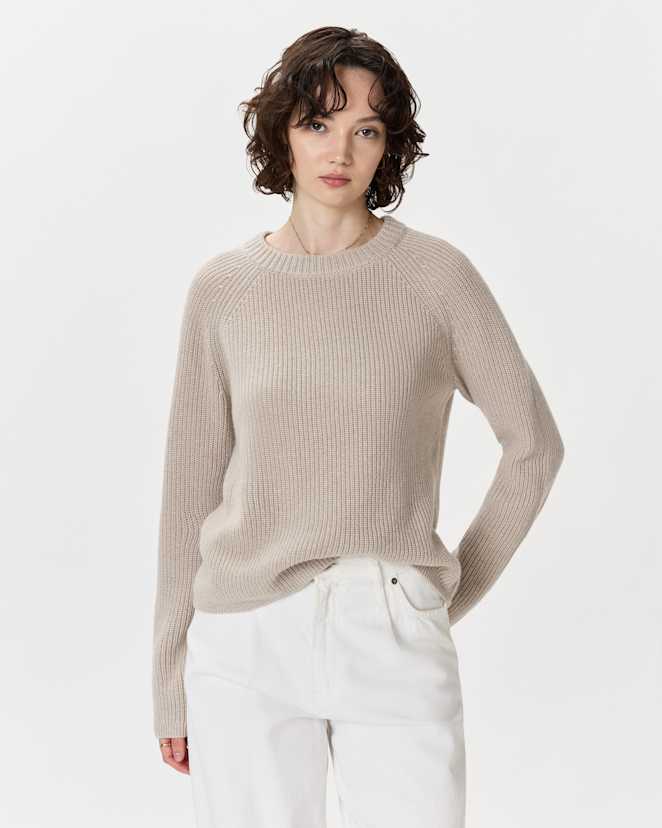 Heather Cloud Beige Mongolian Cashmere Fisherman Crewneck Sweater
